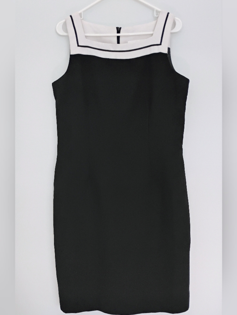Black Sleeveless Sheath Dress Square Neckline White Contrast Studio One - 12